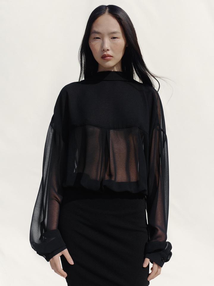blue dress for baby girl Black long sleeve sheer shirt-dress – taegclothing main image 0