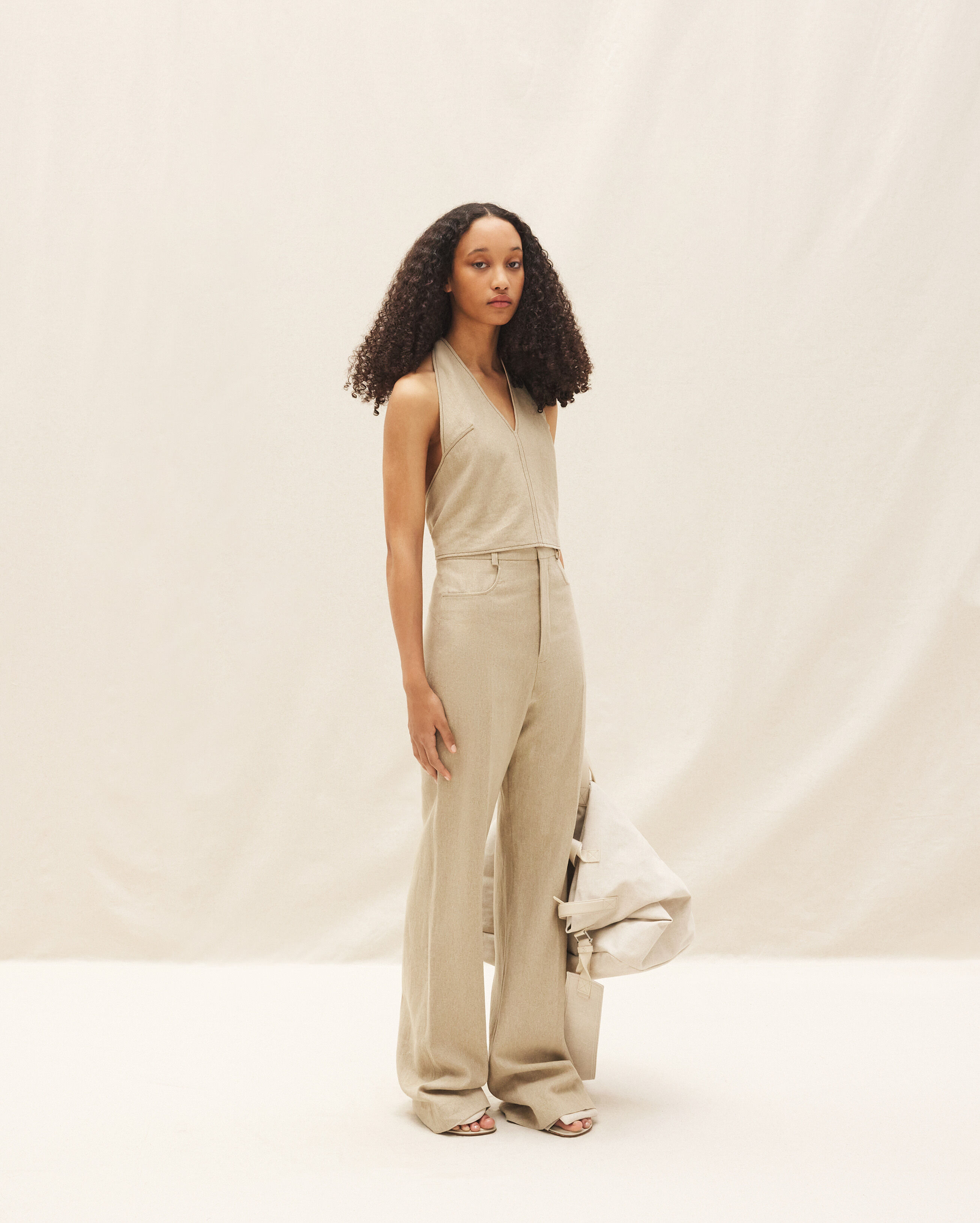 beige pantsuit