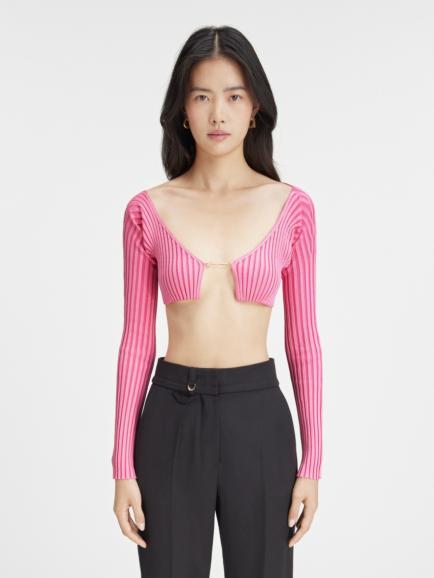 Jacquemus La Maille Pralu Cropped Cardigan In Pink