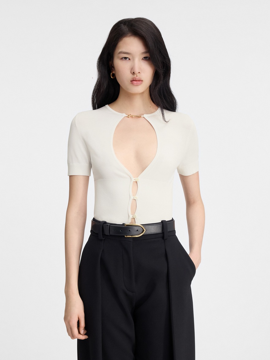 Jacquemus Le Haut Pralu Cut-out Short Sleeves Cardigan In White