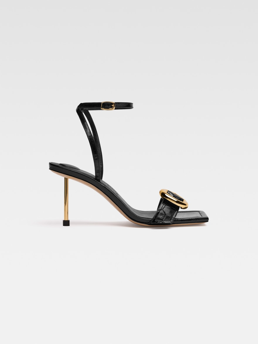 Jacquemus Crocodile Embossed Stiletto Heel Sandals In Black