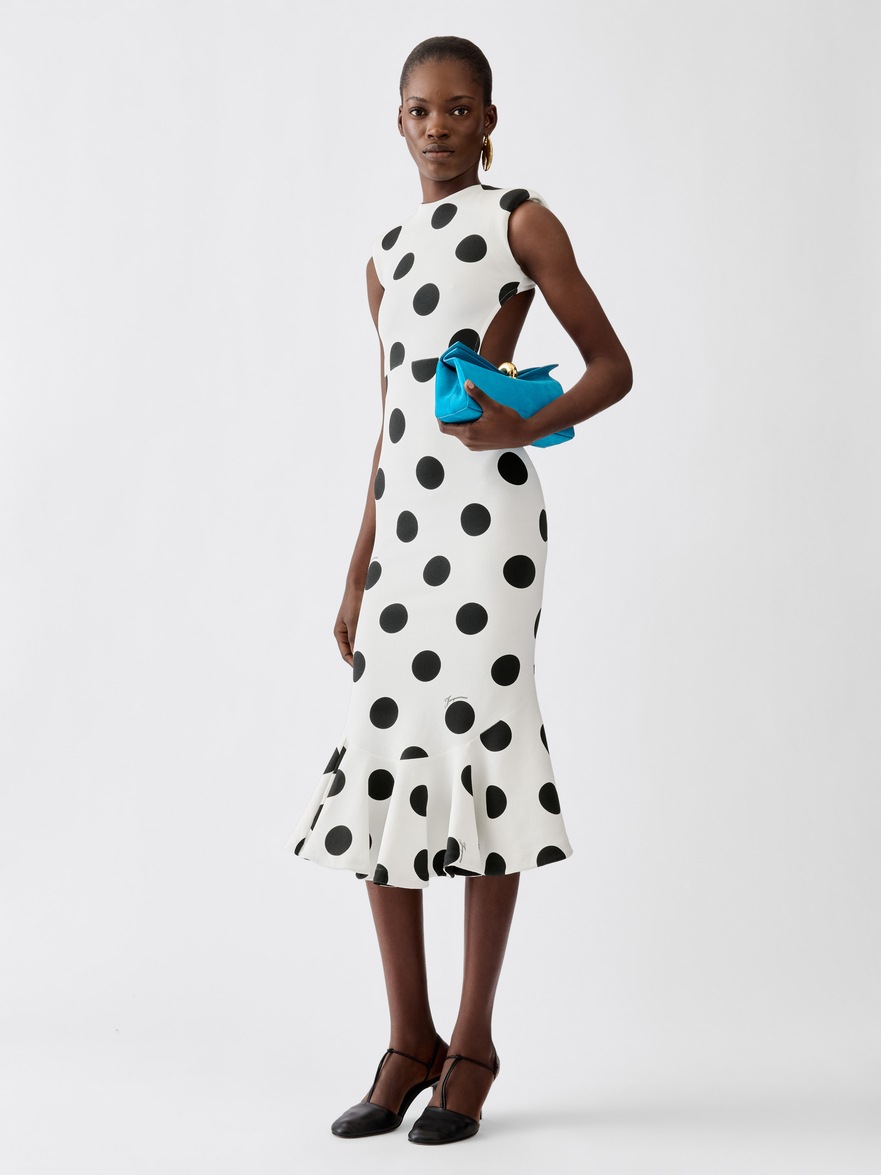 Jacquemus The Palmier Dress With Dots In Print Dots Logo White/black