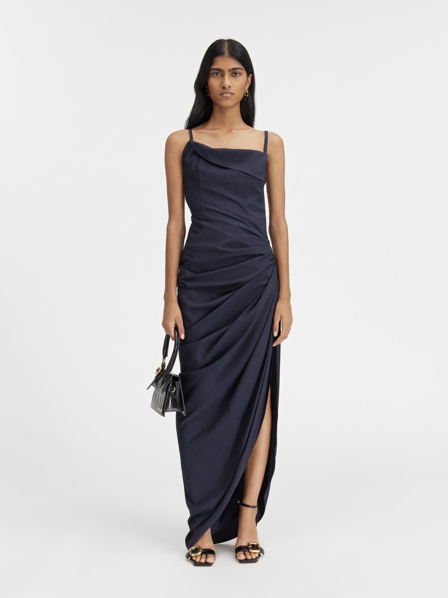 Jacquemus La Robe Saudade Long Viscose Blend Dress In Black