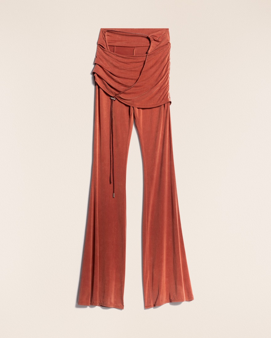 Jacquemus Espelho Drawcord Cutout Overskirt Bootcut-leg Pants In Orange