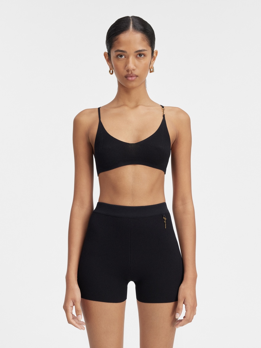 Jacquemus Le Bandeau Pralu Logo Crop Top In Black