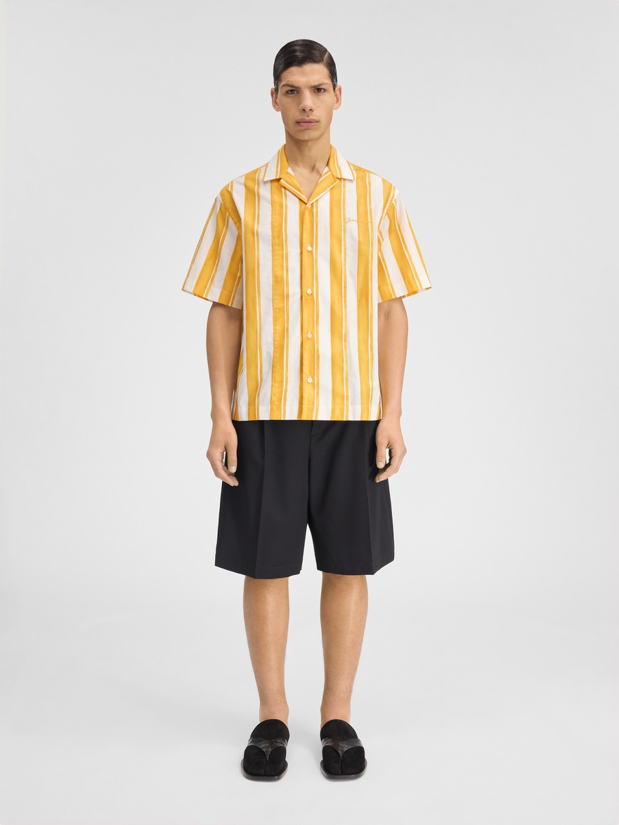 Jacquemus Cotton Striped Bowling Shirt In Yellow