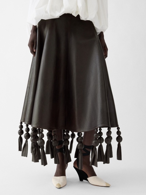 트라이앵글 가죽 스커트