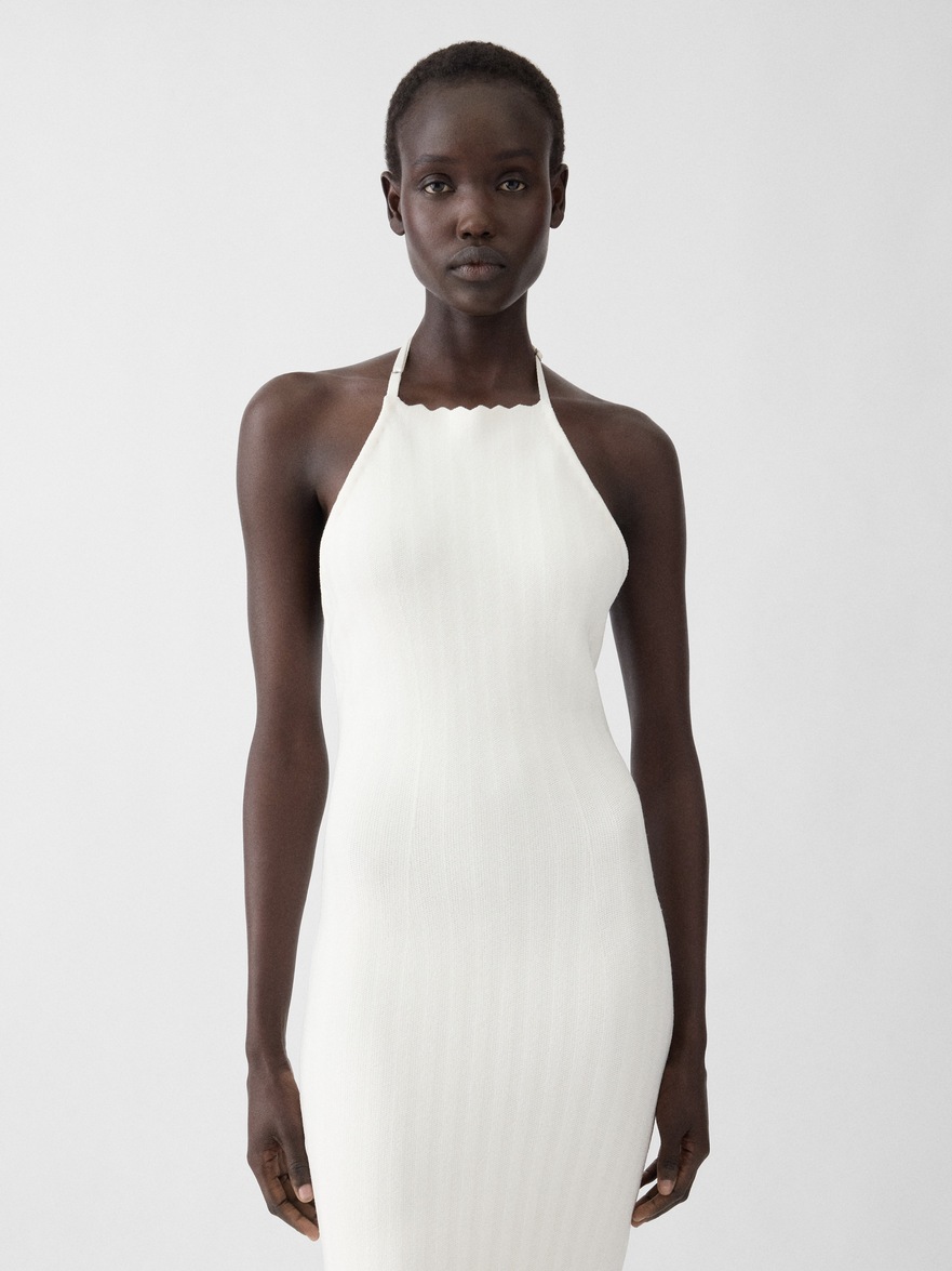 herringbone knit maxi dress Ellington Knit Maxi Dress With Sequin / Ivory | MESHKI main image 0